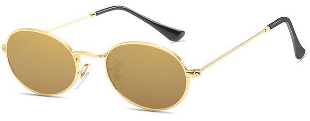 Small Oval Mirror Sunglasses For Women Pink Luxury Men Brand Designer Eyewear Shades Ladies Alloy Sun Glasses UV400 Eyegla gold