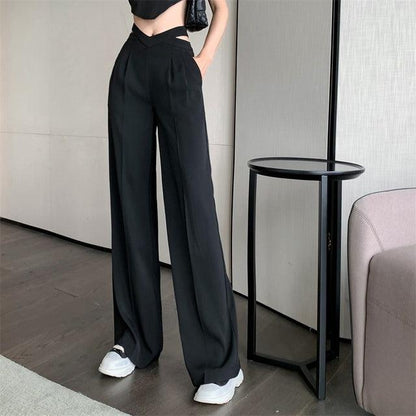 Solid Casual Loose Pants Black L