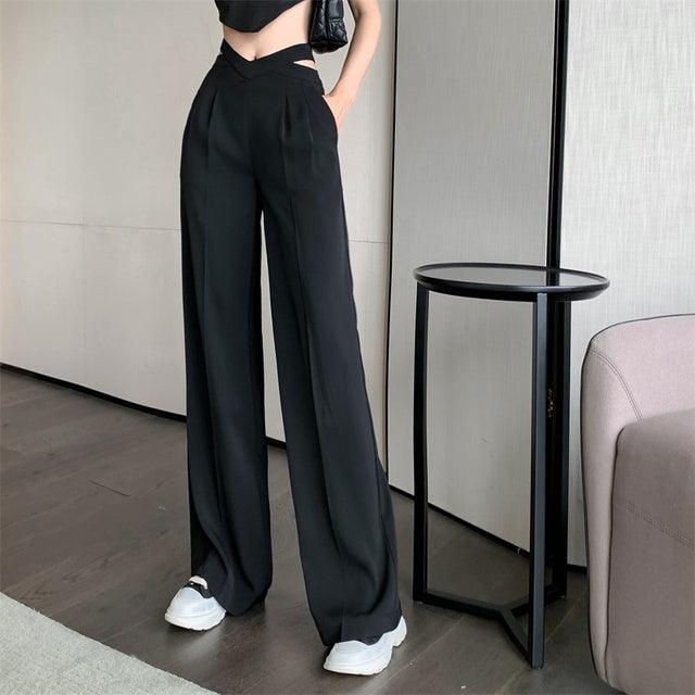 Solid Casual Loose Pants Black S