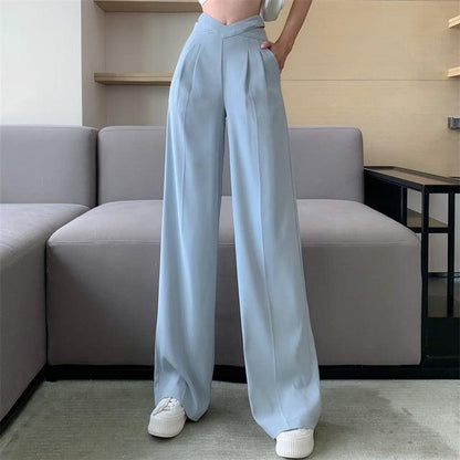 Solid Casual Loose Pants Light Blue S