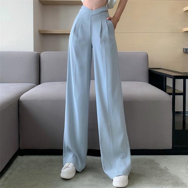Solid Casual Loose Pants Light Blue M