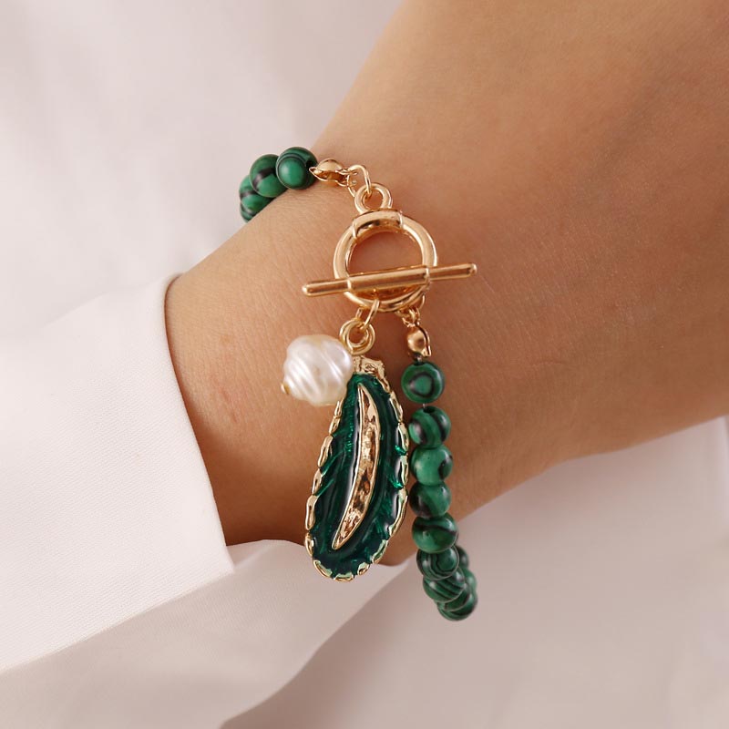 Spirit of Nature Malachite Pearl Necklace and Bracelet Malachite Pearl Bracelet