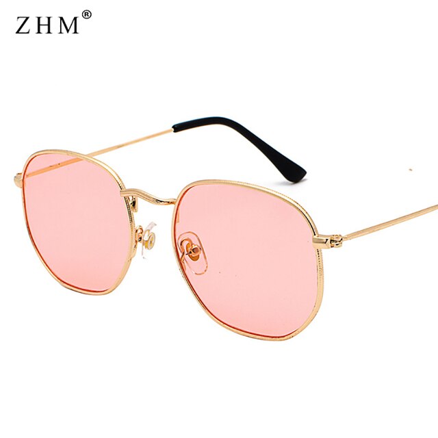 Square Metal Frame Sunglasses c10 Gold Ocean Pink As Picture