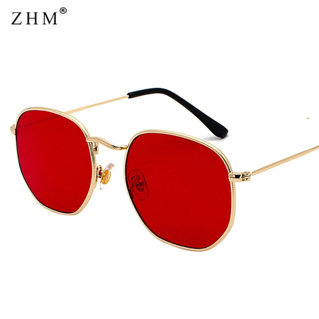Square Metal Frame Sunglasses c8 Gold Ocean Red As Picture