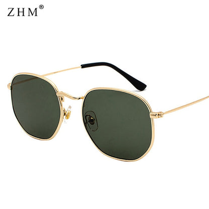 Square Metal Frame Sunglasses c6 Gold Dark Green As Picture