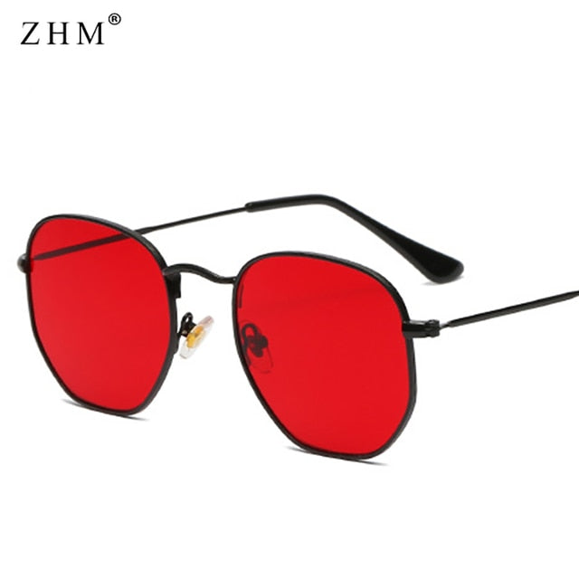 Square Metal Frame Sunglasses c4 Black Red As Picture