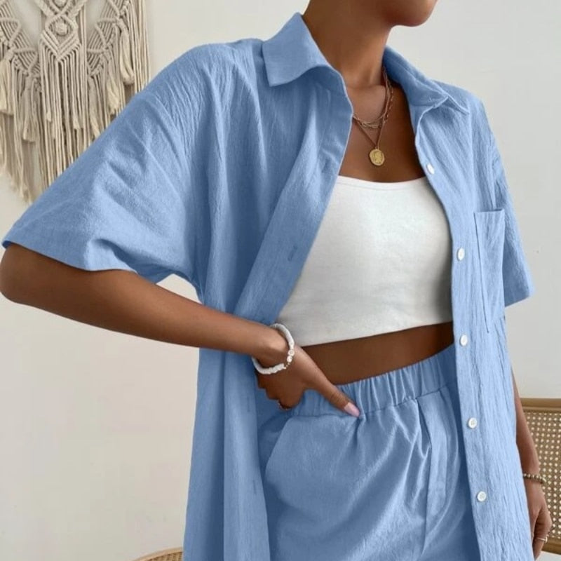 Style Shorts and Shirt Set M Azul Claro