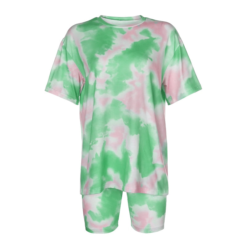 Tie Dye Biker Shorts set Green Set L