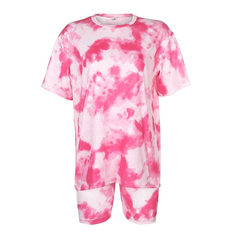 Tie Dye Biker Shorts set Pink Set XL