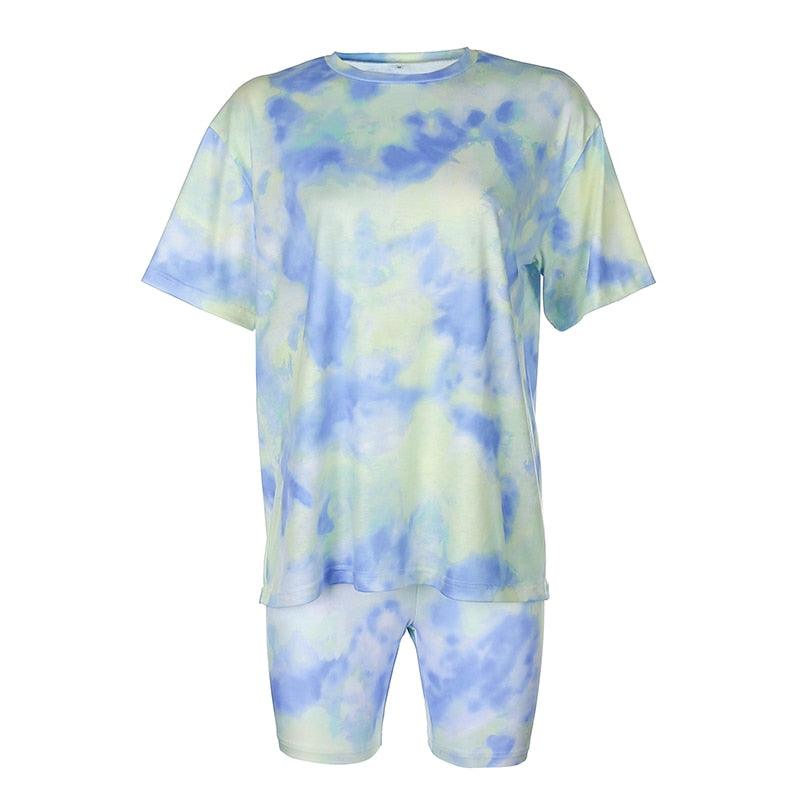 Tie Dye Biker Shorts set Blue Set M