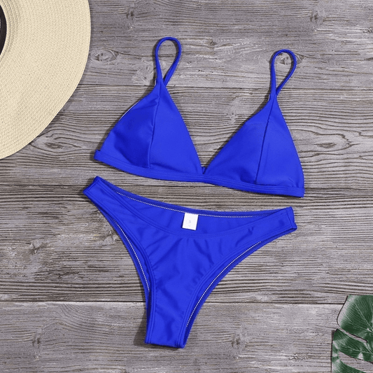 Triangle bikini set new solid swimsuit. blue