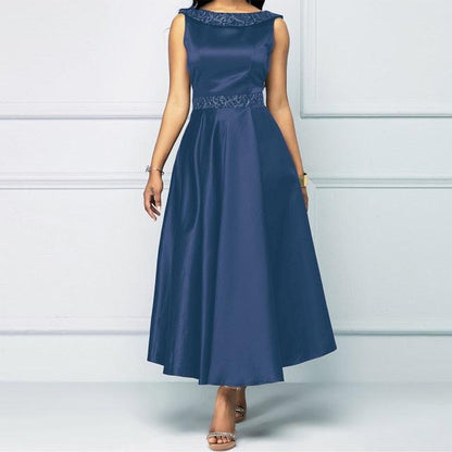 Vintage Elegant Sleeveless Dress blue XXXL