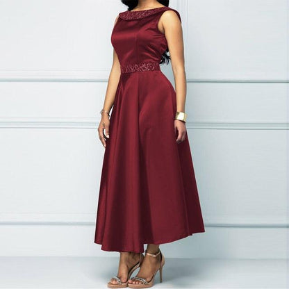 Vintage Elegant Sleeveless Dress wine 5XL