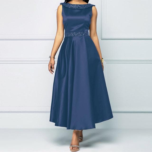 Vintage Elegant Sleeveless Dress blue 5XL