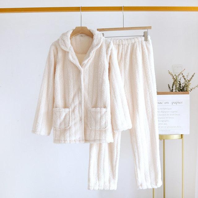 Winter Couple Pajamas Suit Beige (woman) M