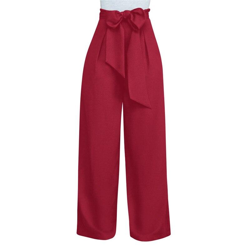 Women Casual Loose Palazzo High Waist Pants Red