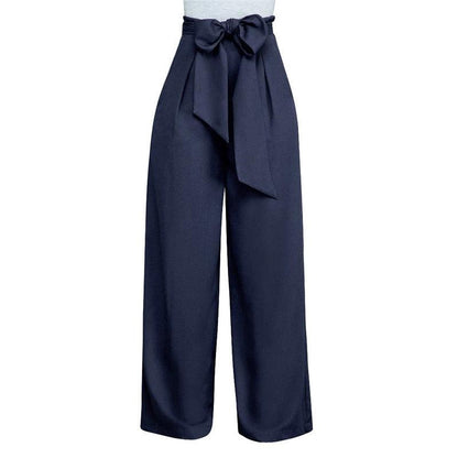 Women Casual Loose Palazzo High Waist Pants Navy Blue