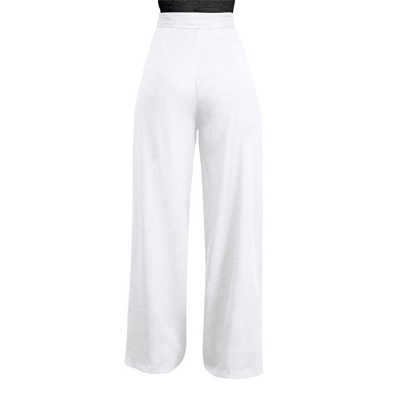 Women Casual Loose Palazzo High Waist Pants White