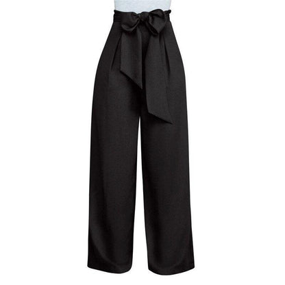 Women Casual Loose Palazzo High Waist Pants Black