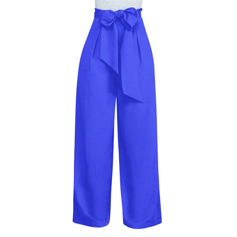 Women Casual Loose Palazzo High Waist Pants Sky Blue