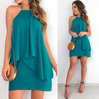 Women Sleeveless Irregular Dress Green S