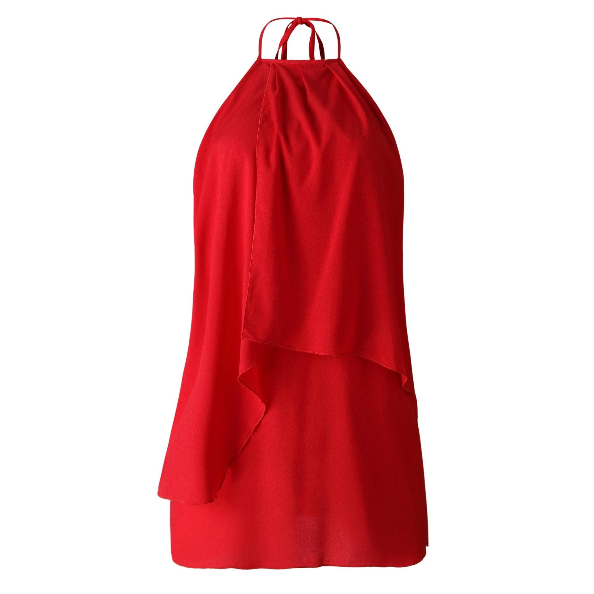 Women Sleeveless Irregular Dress Red