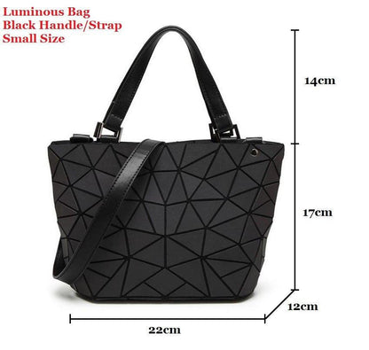 Women 's Bag Hot Luminous Geometric Laser Black Handle w/ Shoulder Strap Small