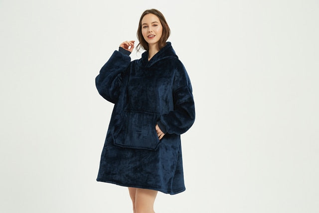 Women's Winter Blanket Hoodies Blue Oversized