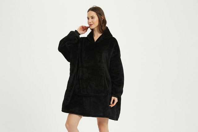 Women's Winter Blanket Hoodies Black Oversized