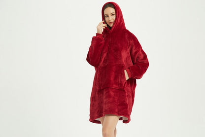 Women's Winter Blanket Hoodies Wine Oversized