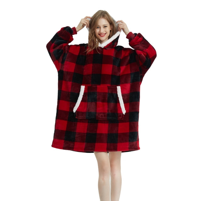 Women's Winter Blanket Hoodies Red Black Oversized