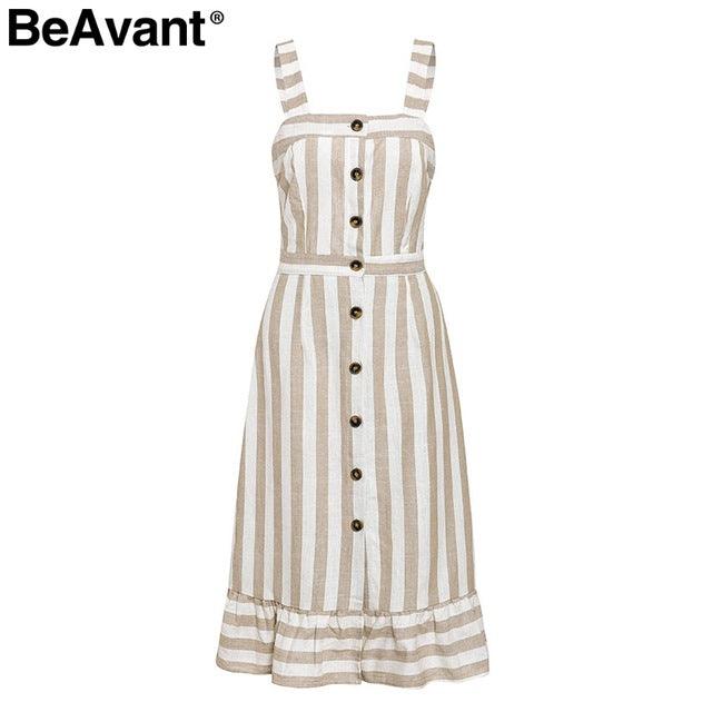 cotton dress Stripe Bust- 86-90cm/33.85-35.43in, Length- 113cm/44.48in