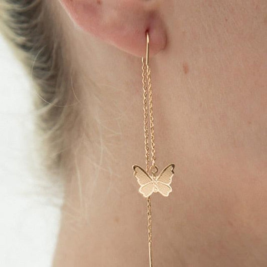 women Earrings Gold Silver gold butterfly